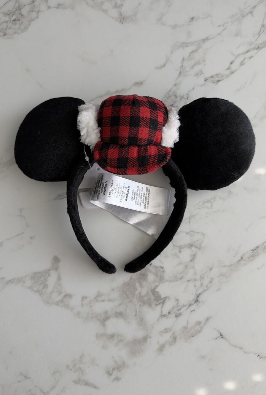 Disney Parks Mickey Red Plaid Trapper Hat Ears Headband Christmas Holiday NEW